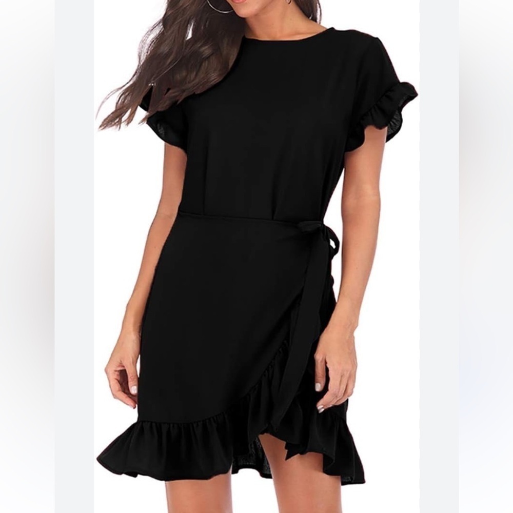 Et clet Womens Round Neck Ruffles Wrap Dresses Party Dress